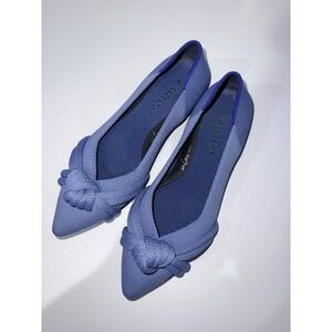 Rothy's The Knot Point II Ocean Blue Pointed Toe Knit Flats Knotted Bow Size 6 1